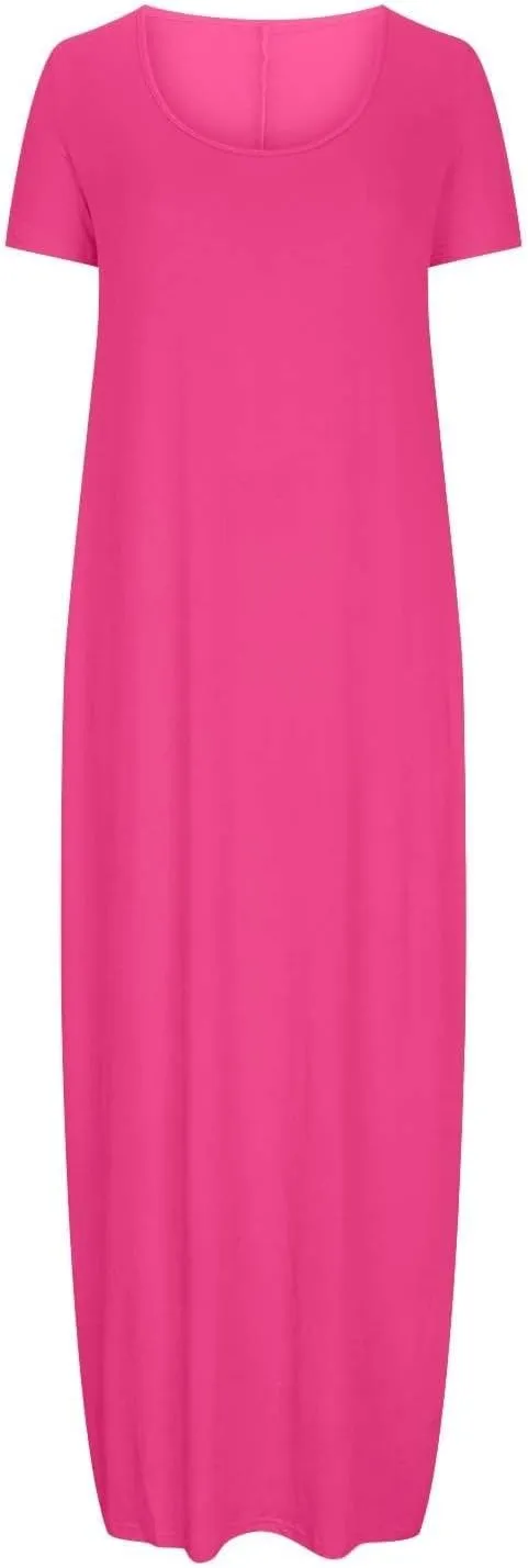 Plus Size Dresses for Curvy Women Loose Fit Round Neck Summer Beach Dresses Casual Flowy Maxi Tshirt Sundresses