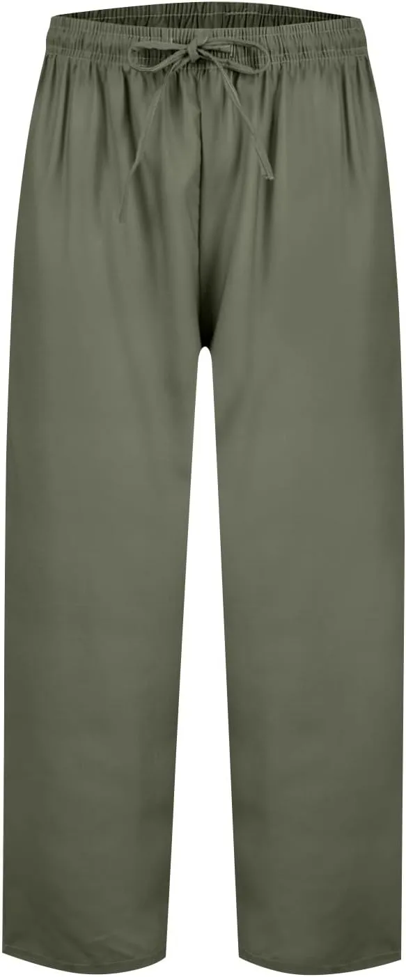 Plus Size Pants for Women Summer Drawstring High Waist Straight Leg Slacks Solid Color Travel Trousers with Pockets
