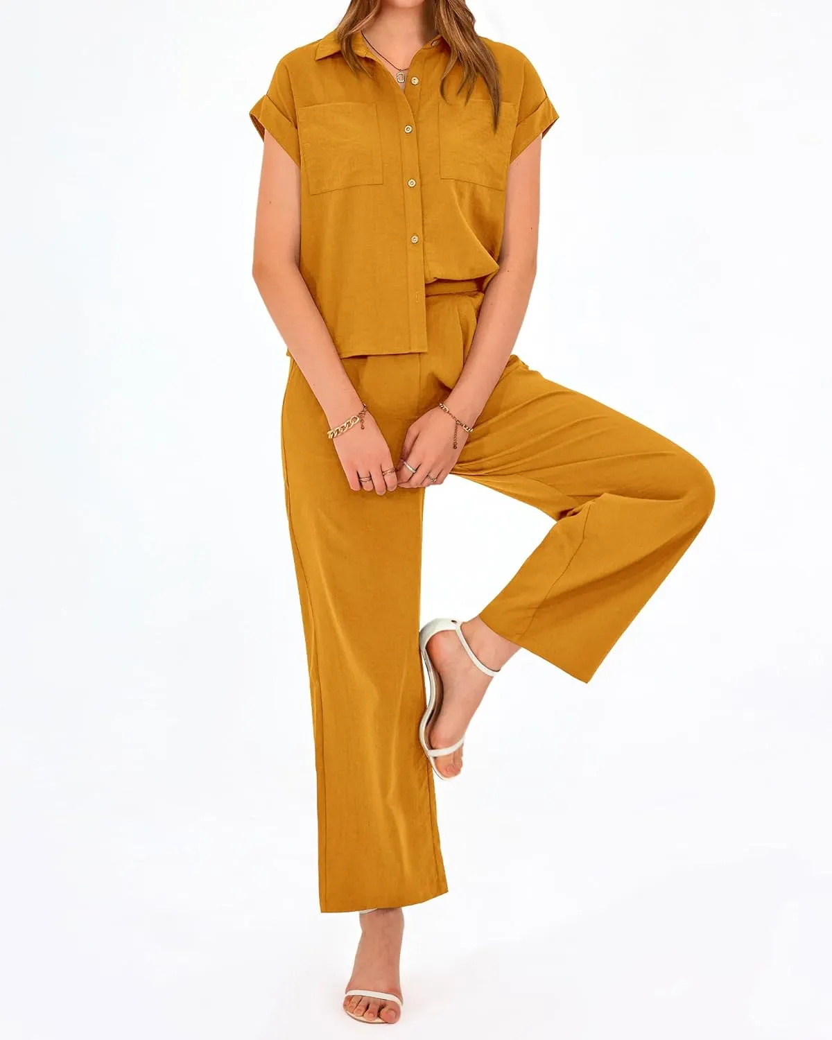 PRETTYGARDEN Womens 2 Piece sets Summer Cap Sleeve Tops Palazzo Pants Dressy Casual Vacation Travel Outfits Tracksuits