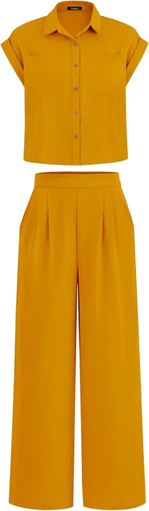 PRETTYGARDEN Womens 2 Piece sets Summer Cap Sleeve Tops Palazzo Pants Dressy Casual Vacation Travel Outfits Tracksuits