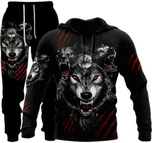 prigridche Wolf & Lion 3D Printed Hoodie Pants Suit Male Autumn Winter Casual Sweashirt Pullover Tracksuit Set