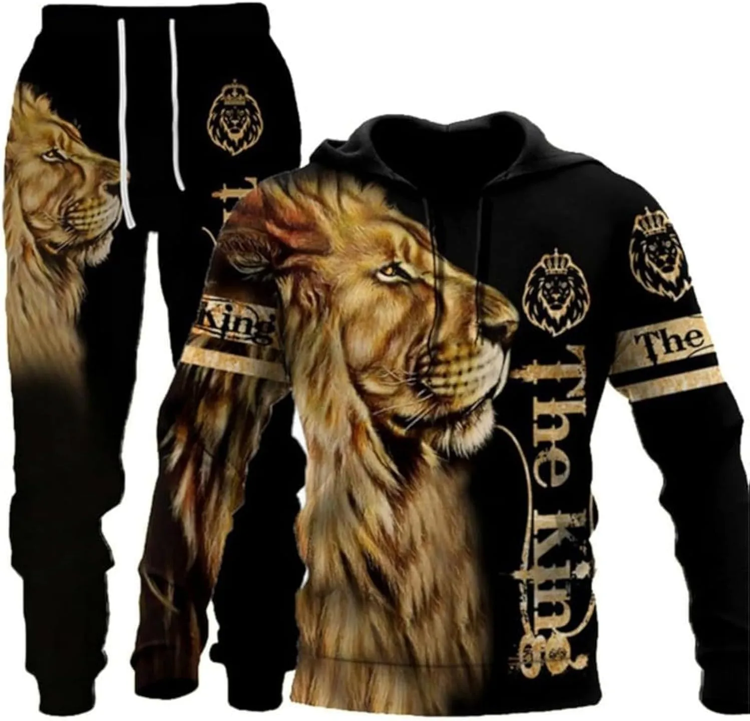 prigridche Wolf & Lion 3D Printed Hoodie Pants Suit Male Autumn Winter Casual Sweashirt Pullover Tracksuit Set