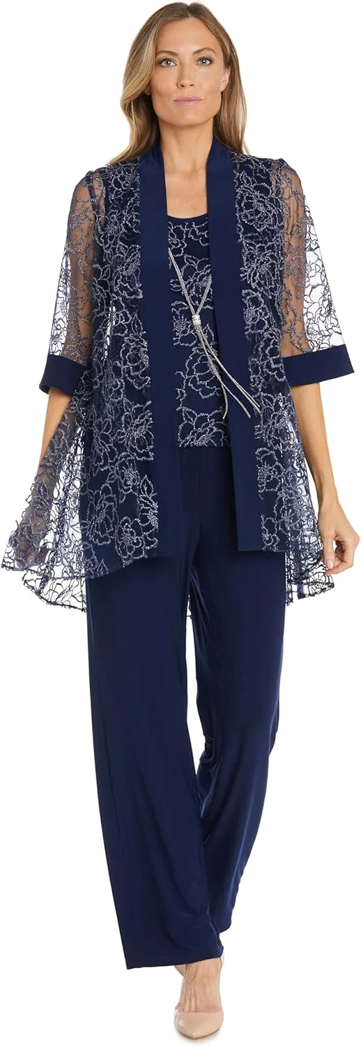 R&M Richards Womens Floral 3PC Pant Suit