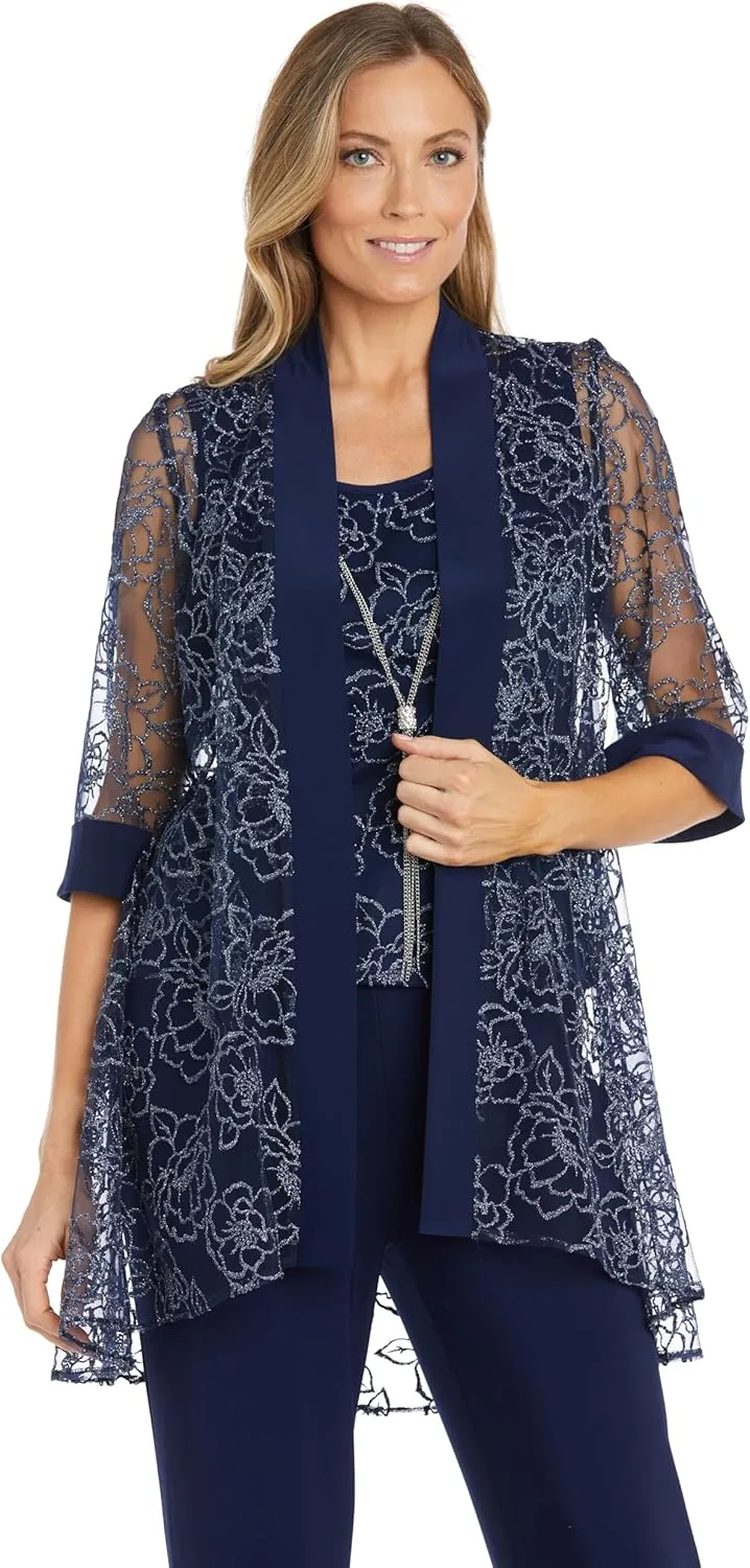 R&M Richards Womens Floral 3PC Pant Suit