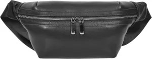 Real Leather Waist Bum Bag Slim Travel Money Pouch Pack Brighton Black, Black, L, Leather Waist Pack