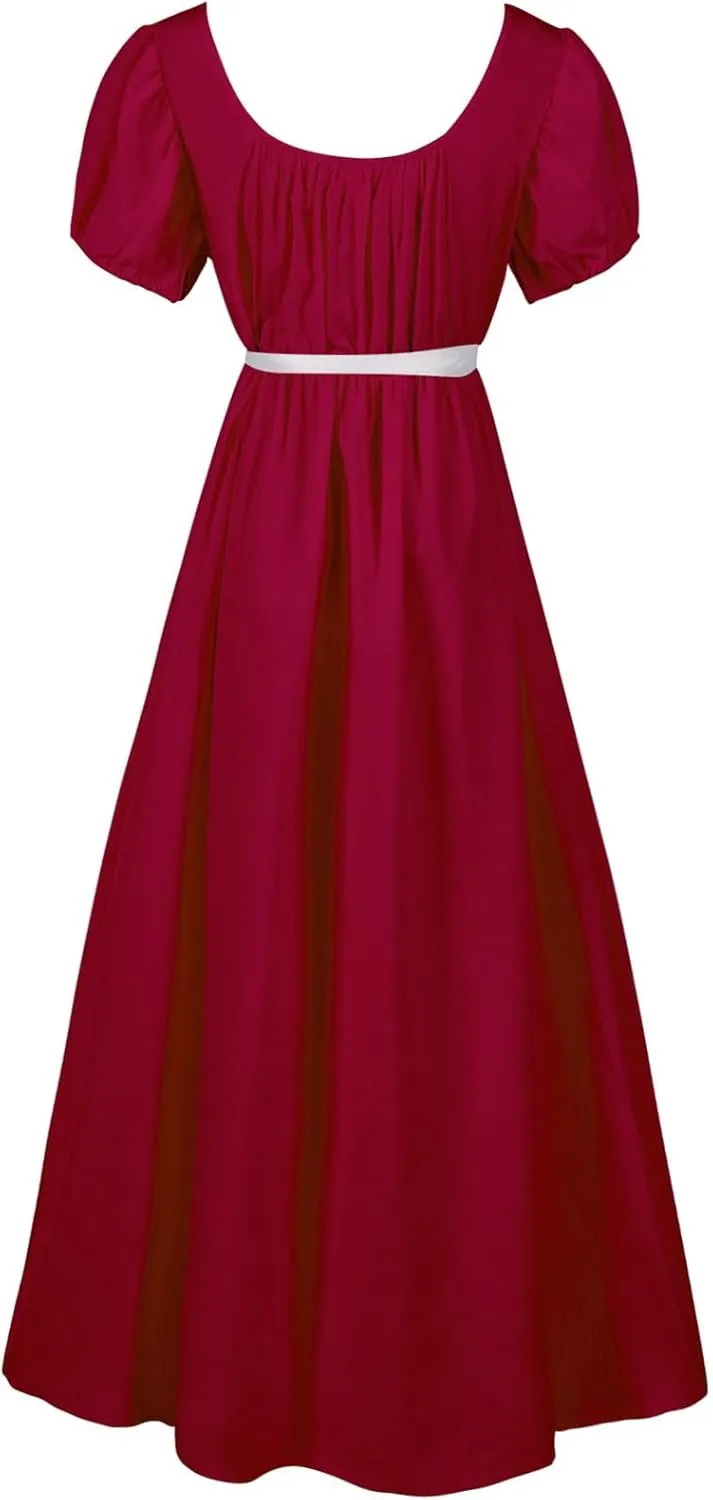 Regency Dresses for Women Bridgerton Dress Jane Austen Ball Gown Solid Empire Waist Puff Sleeve Sqaure Neck Dress