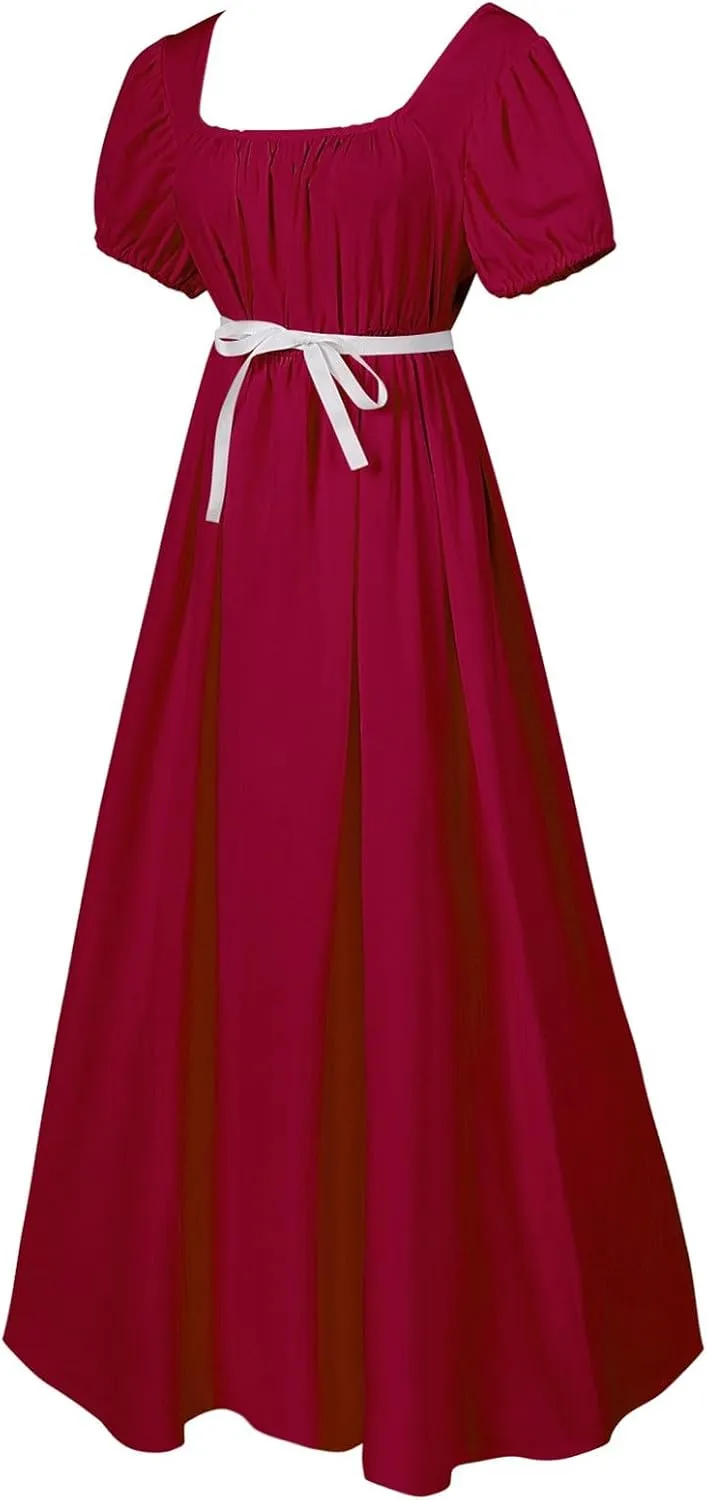 Regency Dresses for Women Bridgerton Dress Jane Austen Ball Gown Solid Empire Waist Puff Sleeve Sqaure Neck Dress