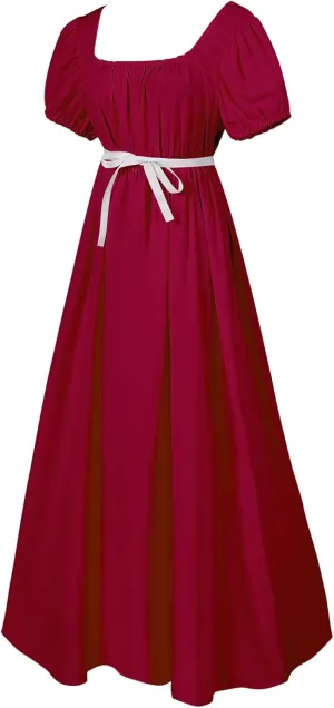 Regency Dresses for Women Bridgerton Dress Jane Austen Ball Gown Solid Empire Waist Puff Sleeve Sqaure Neck Dress