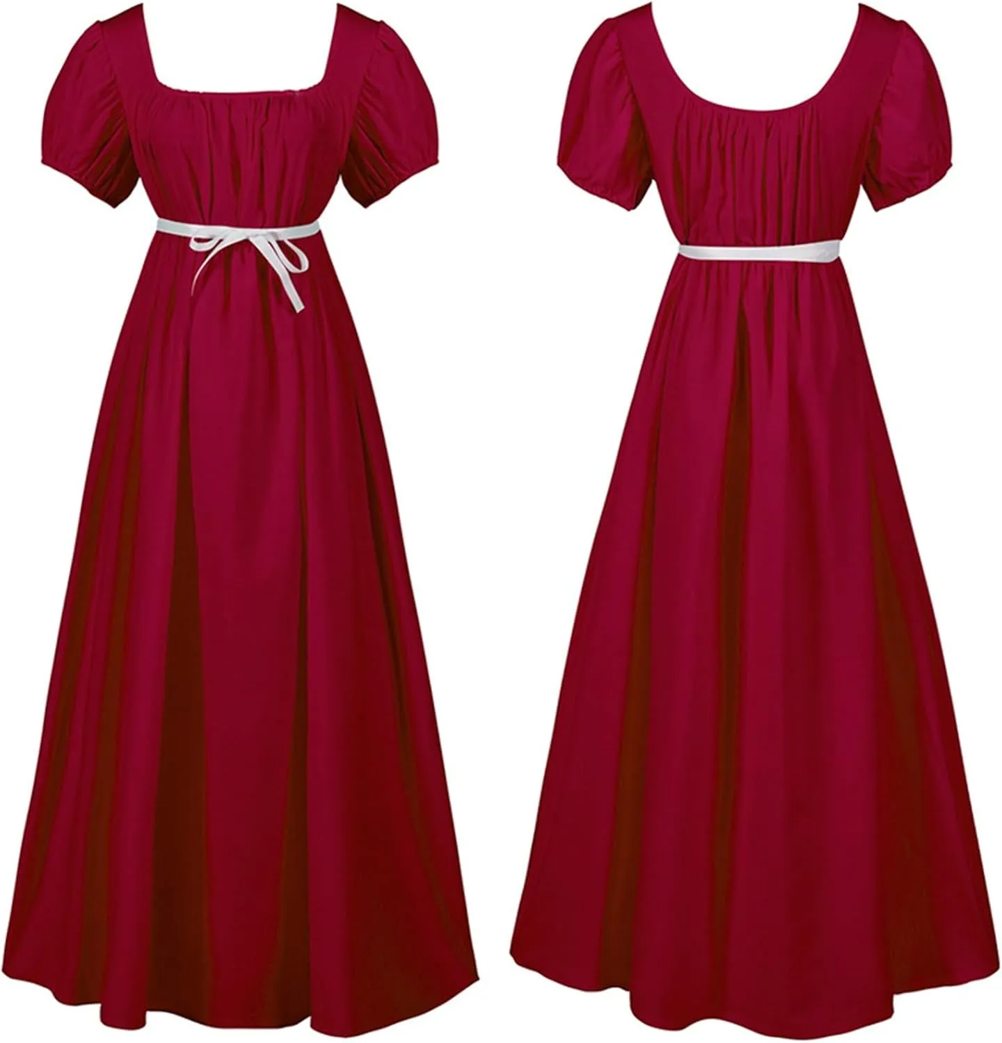 Regency Dresses for Women Bridgerton Dress Jane Austen Ball Gown Solid Empire Waist Puff Sleeve Sqaure Neck Dress