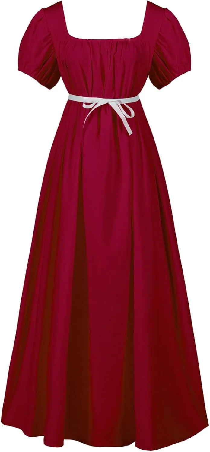 Regency Dresses for Women Bridgerton Dress Jane Austen Ball Gown Solid Empire Waist Puff Sleeve Sqaure Neck Dress
