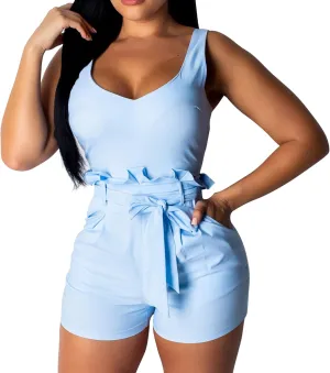 Rompers for Women Sexy Summer Casual Straps Short Pants Jumpsuits with Pockets Zipper