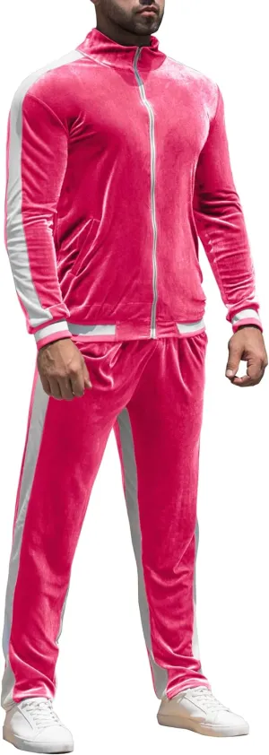 RPOVIG Velour Tracksuit Sweatsuit Velvet:Men's Jogging track suit 2 Pieces Set Zip Up Sweatshirts Jacket Pants With Pockets
