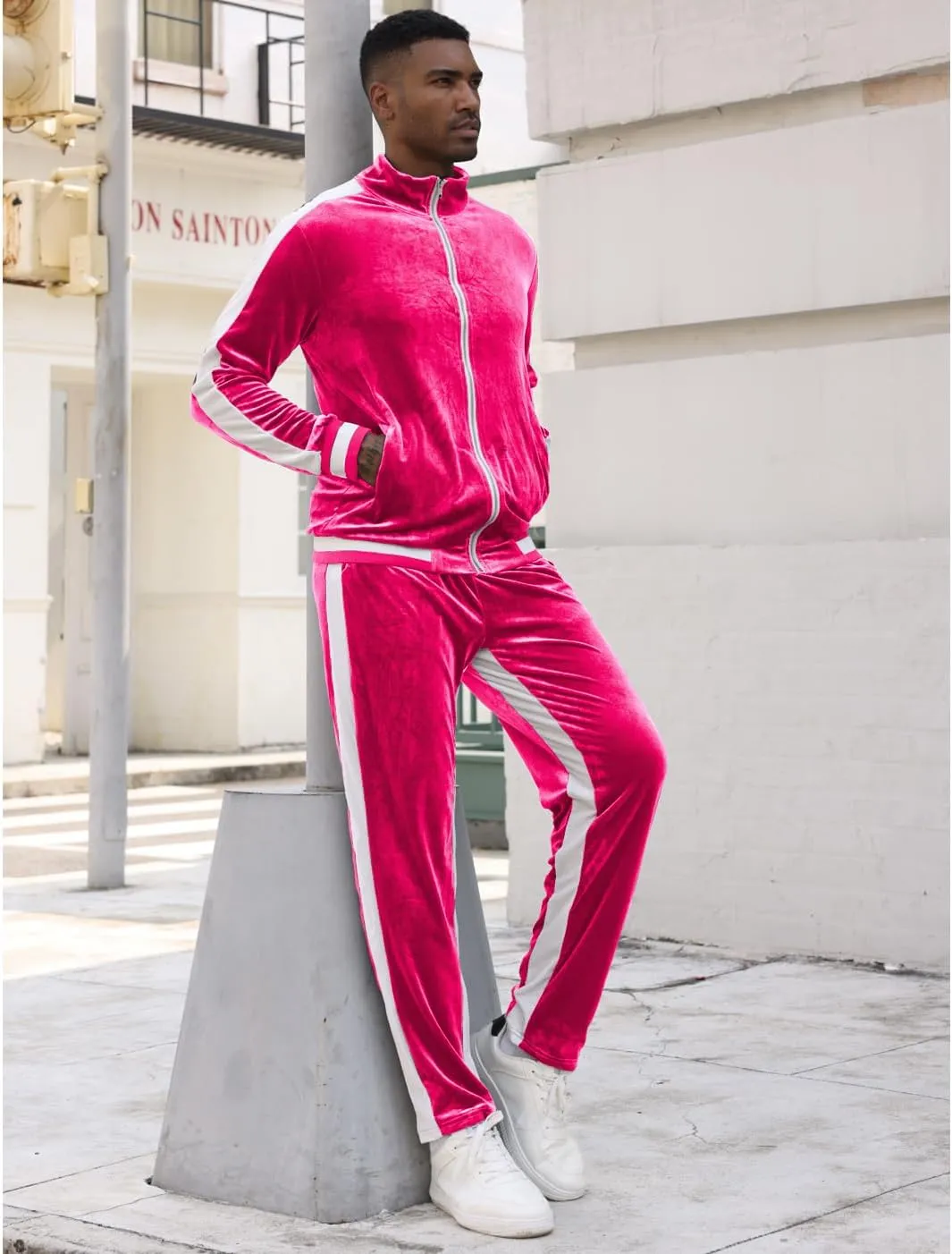 RPOVIG Velour Tracksuit Sweatsuit Velvet:Men's Jogging track suit 2 Pieces Set Zip Up Sweatshirts Jacket Pants With Pockets