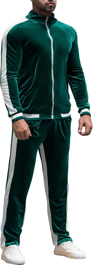 RPOVIG Velour Tracksuit Sweatsuit Velvet:Men's Jogging track suit 2 Pieces Set Zip Up Sweatshirts Jacket Pants With Pockets