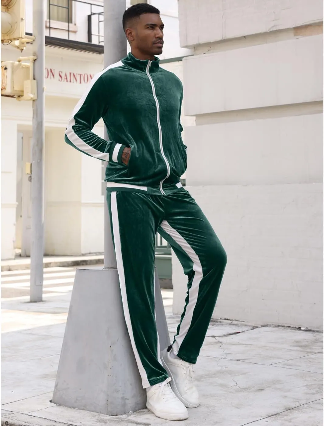 RPOVIG Velour Tracksuit Sweatsuit Velvet:Men's Jogging track suit 2 Pieces Set Zip Up Sweatshirts Jacket Pants With Pockets