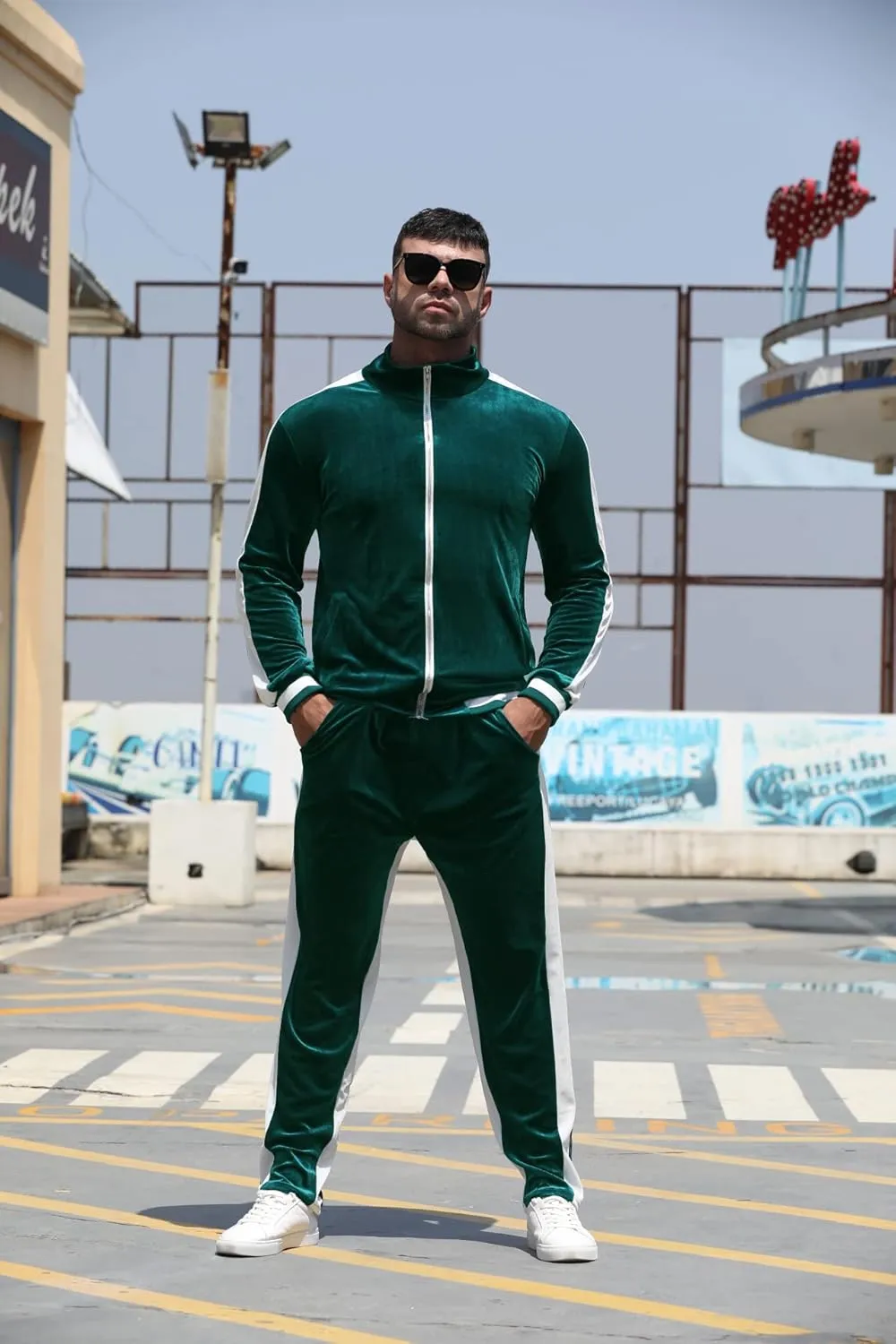 RPOVIG Velour Tracksuit Sweatsuit Velvet:Men's Jogging track suit 2 Pieces Set Zip Up Sweatshirts Jacket Pants With Pockets