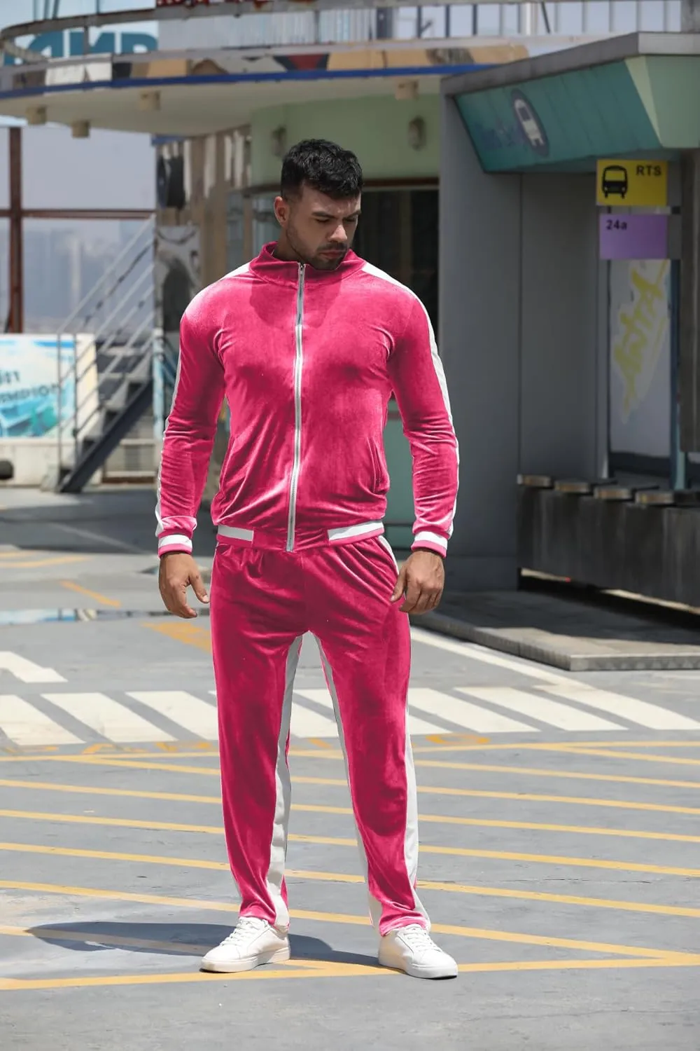 RPOVIG Velour Tracksuit Sweatsuit Velvet:Men's Jogging track suit 2 Pieces Set Zip Up Sweatshirts Jacket Pants With Pockets