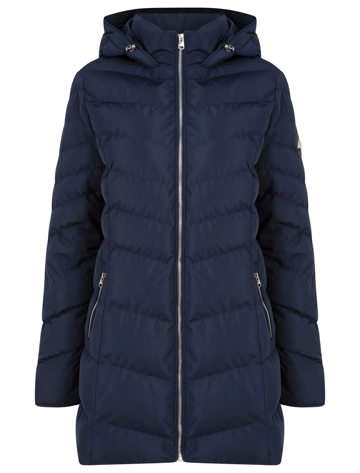 Safflower 2 Longline Quilted Puffer Coat with Hood In Peacoat - Tokyo Laundry
