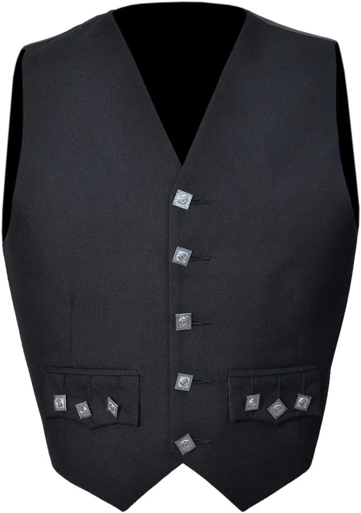 Scottish Black Argyle 5 Buttons Kilt Waistcoat/Vest