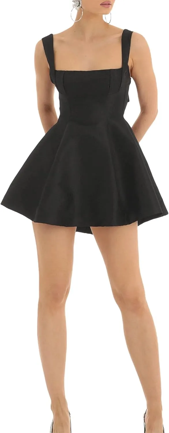 Sexy Dresses for Women Sleeveless Spaghetti Strap Mini Club Party Dress Backless Ruffle Hem Slip Dress