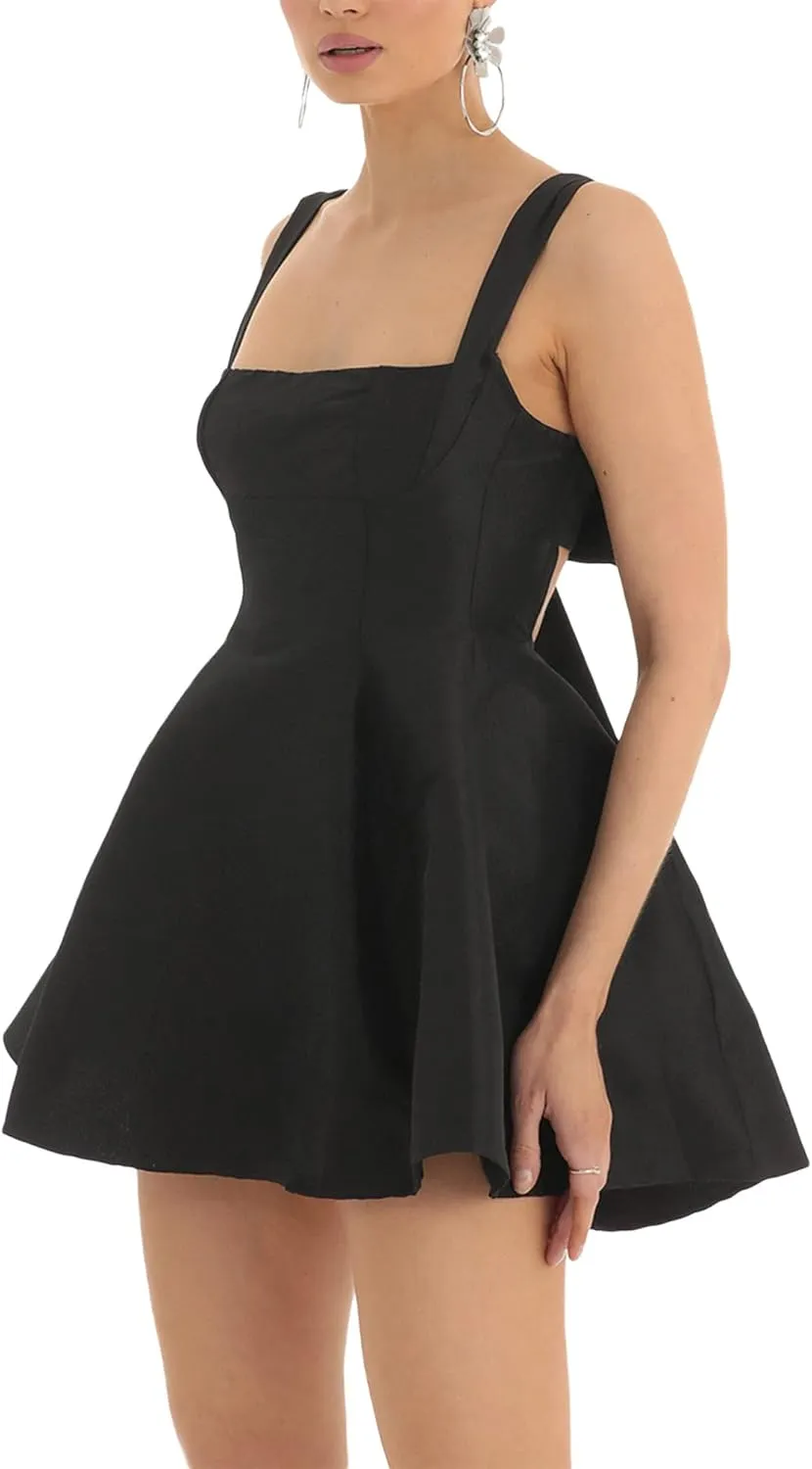 Sexy Dresses for Women Sleeveless Spaghetti Strap Mini Club Party Dress Backless Ruffle Hem Slip Dress