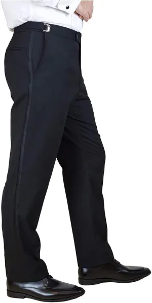 Sir Gregory Men's 100% Wool Fitted Flat Front Tuxedo Pants Formal Satin Stripe Trousers with Adjustable Waistband