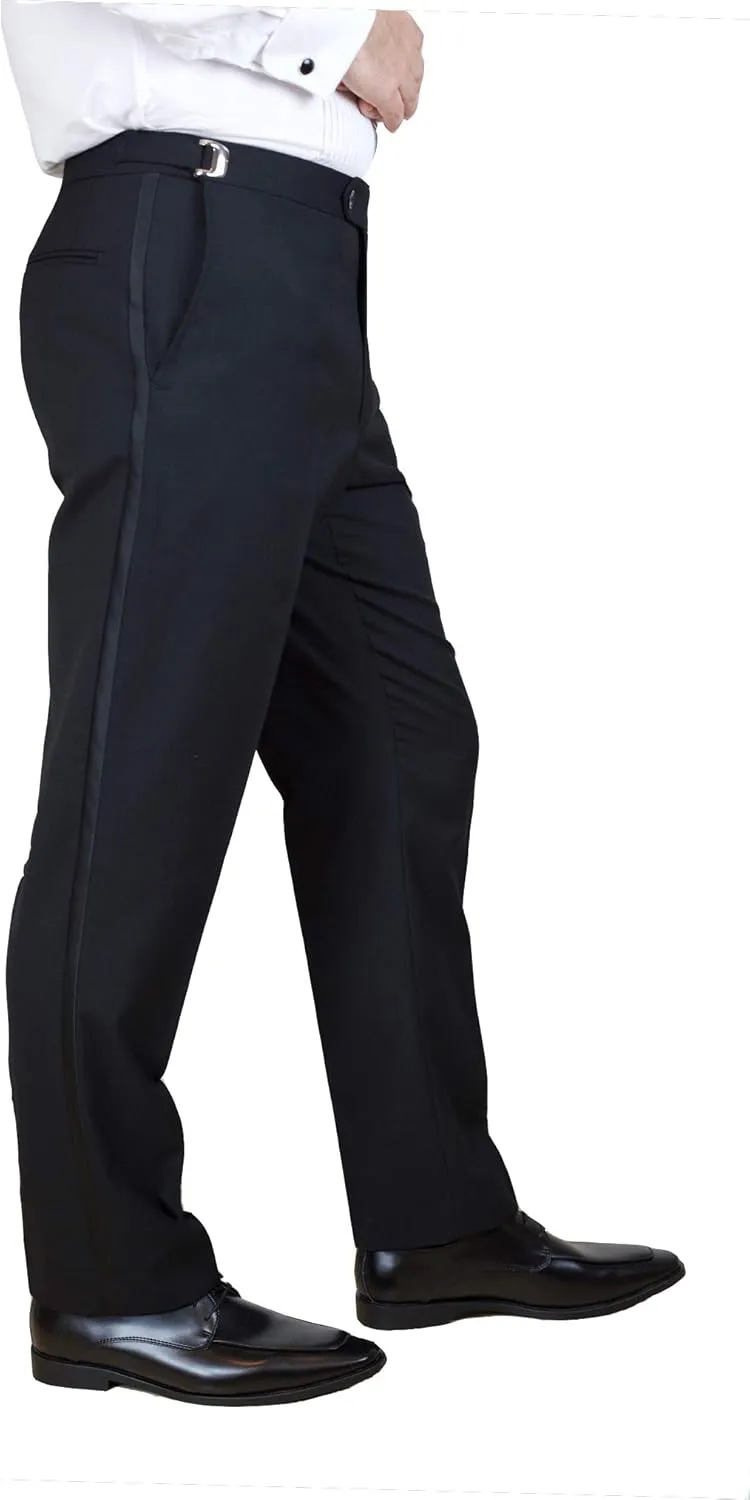 Sir Gregory Men's Fitted Flat Front Tuxedo Pants Formal Satin Stripe Trousers with Adjustable Waistband