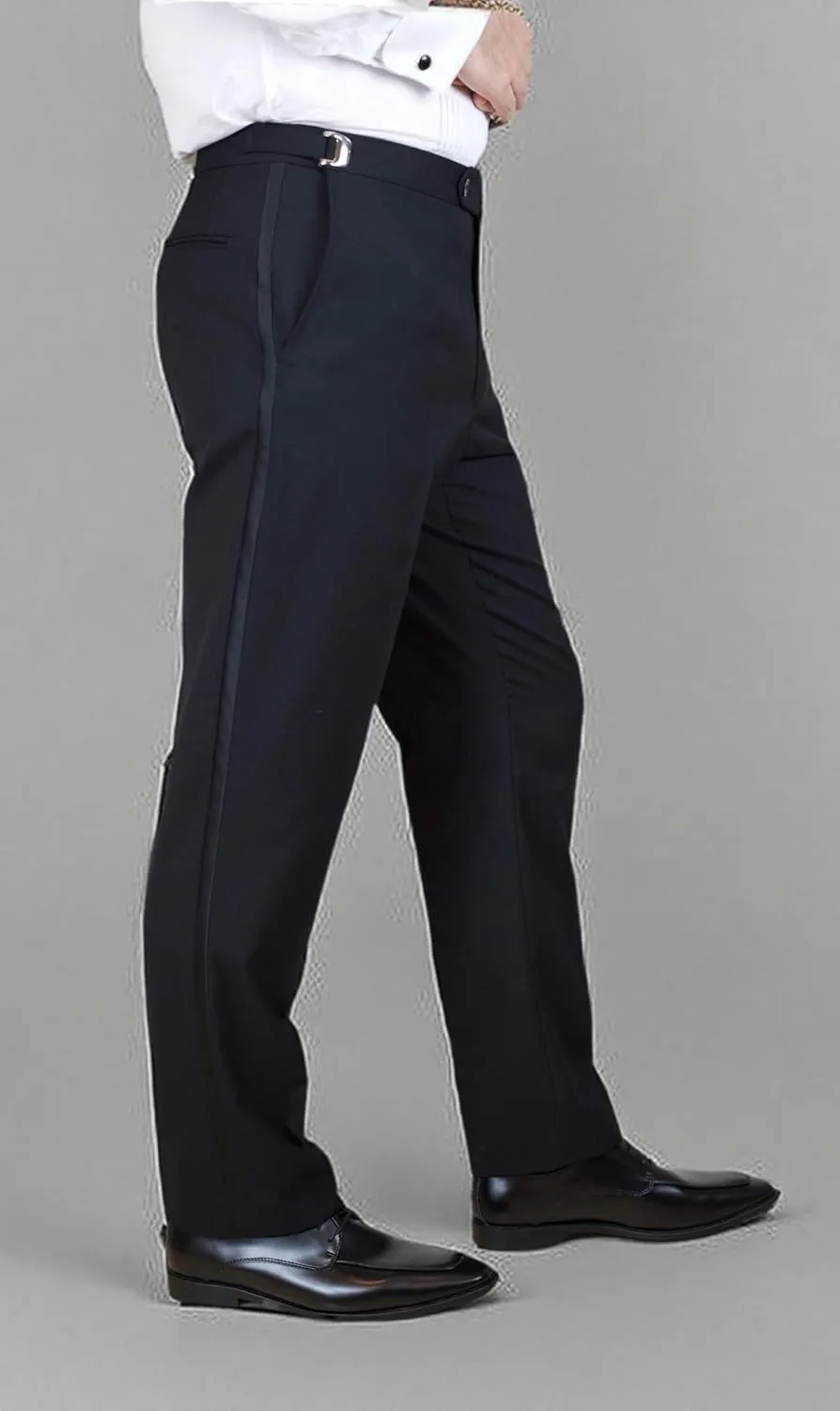 Sir Gregory Men's Fitted Flat Front Tuxedo Pants Formal Satin Stripe Trousers with Adjustable Waistband