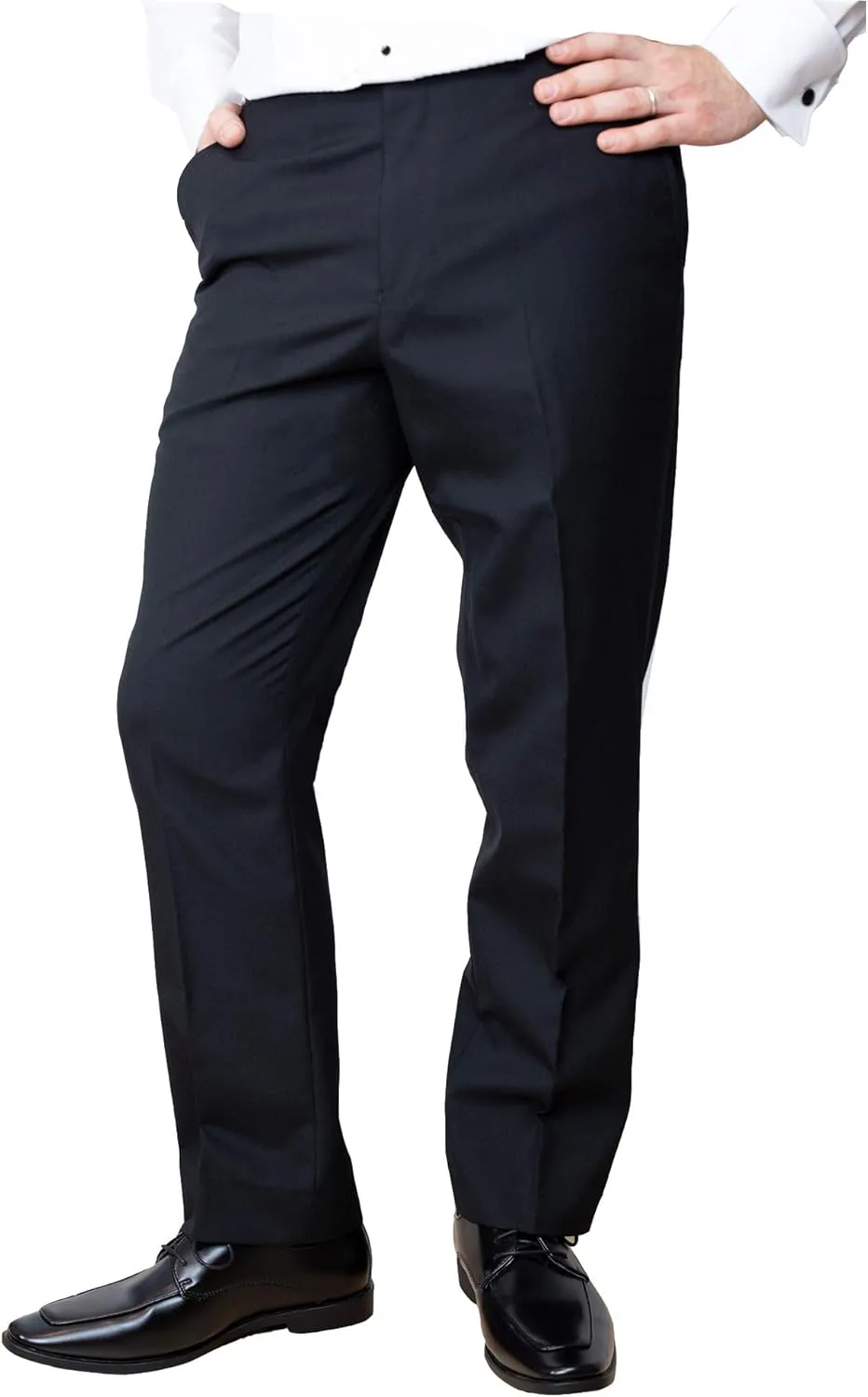 Sir Gregory Men's Fitted Flat Front Tuxedo Pants Formal Satin Stripe Trousers with Adjustable Waistband