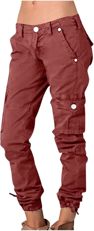 Slim Fit Cargo Pants for Women Casual High Waist Work Long Pant High Waist Straight Outdoor Hiking Pant Trousers