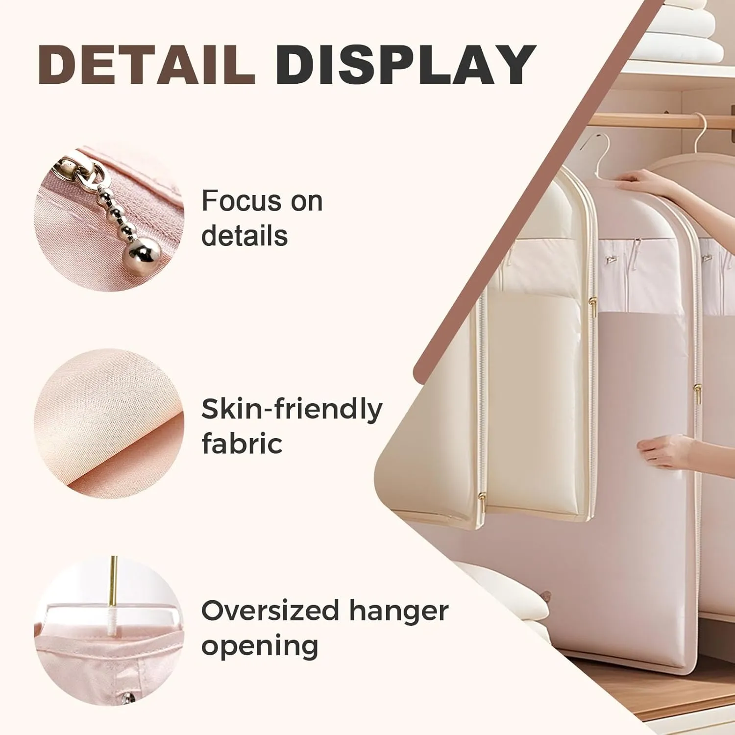 Space Saving Hanging Garment Bag, Dust Cover Clothes Bags for Down Coat with Self Compression Zipper, Hanging Clothes Bag Closet Storage Home (Pink, Medium)