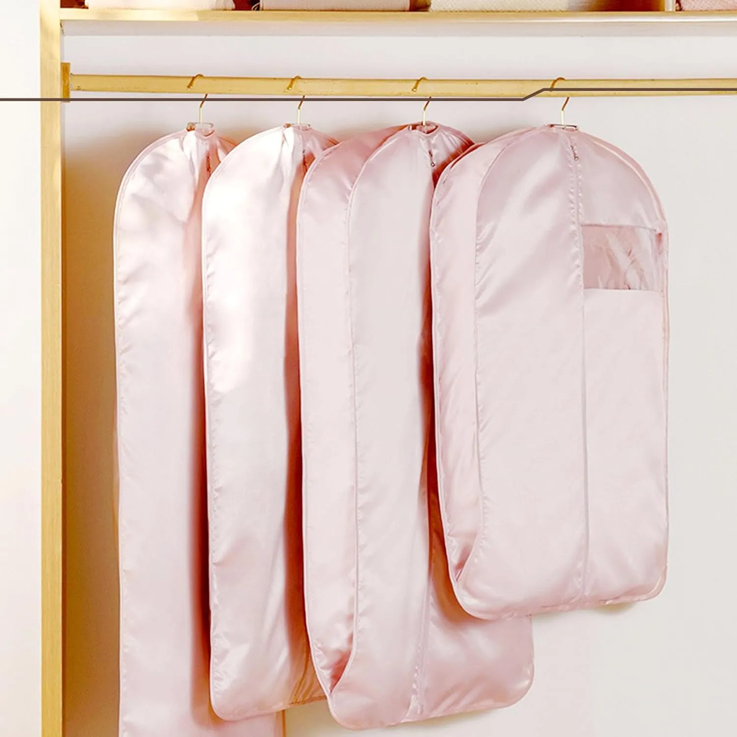 Space Saving Hanging Garment Bag, Dust Cover Clothes Bags for Down Coat with Self Compression Zipper, Hanging Clothes Bag Closet Storage Home (Pink, Medium)