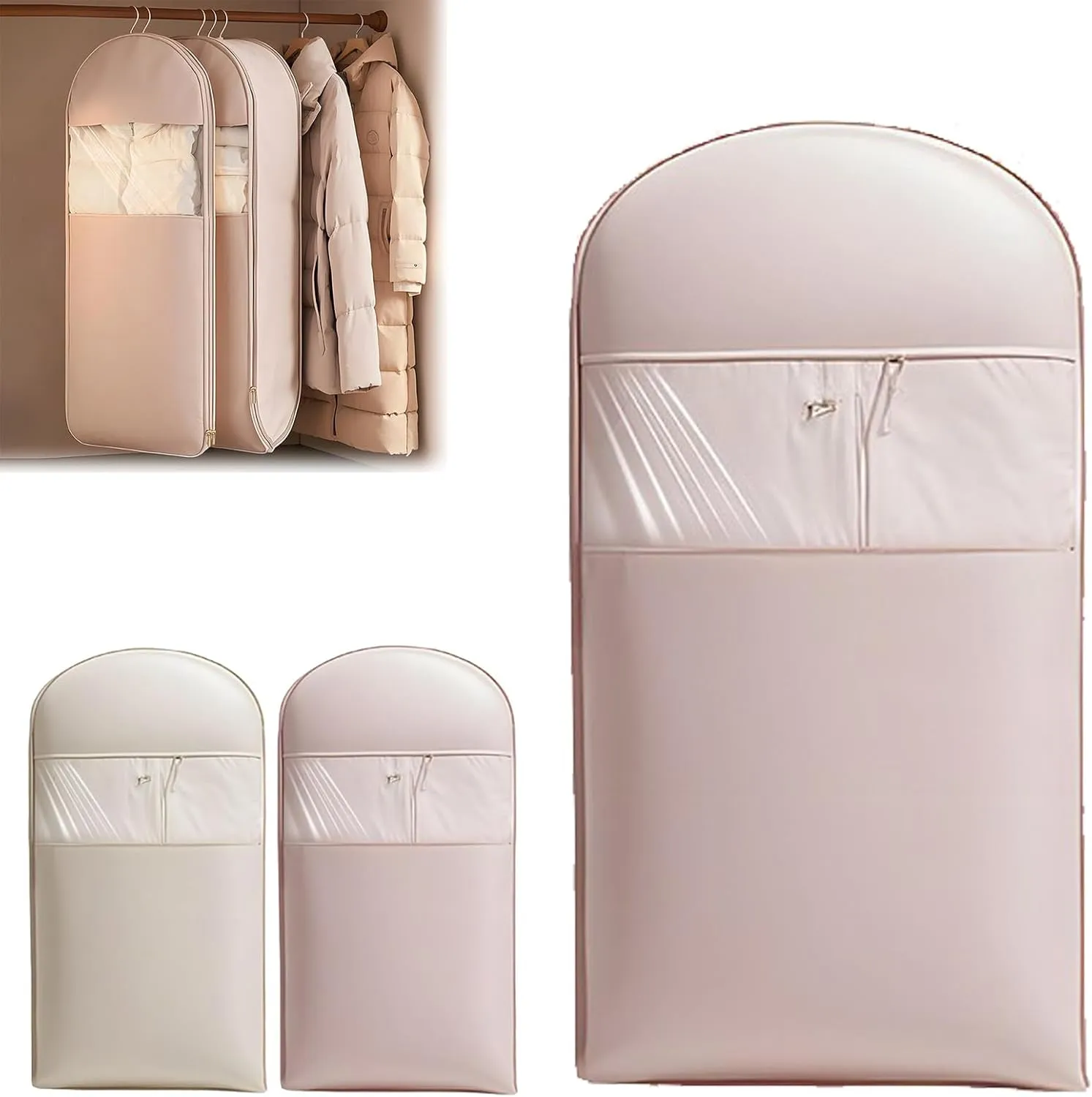 Space Saving Hanging Garment Bag with Self Compression Zipper, 2025 New Ultra Space Saving Self Compression Organizer (Pink, L)