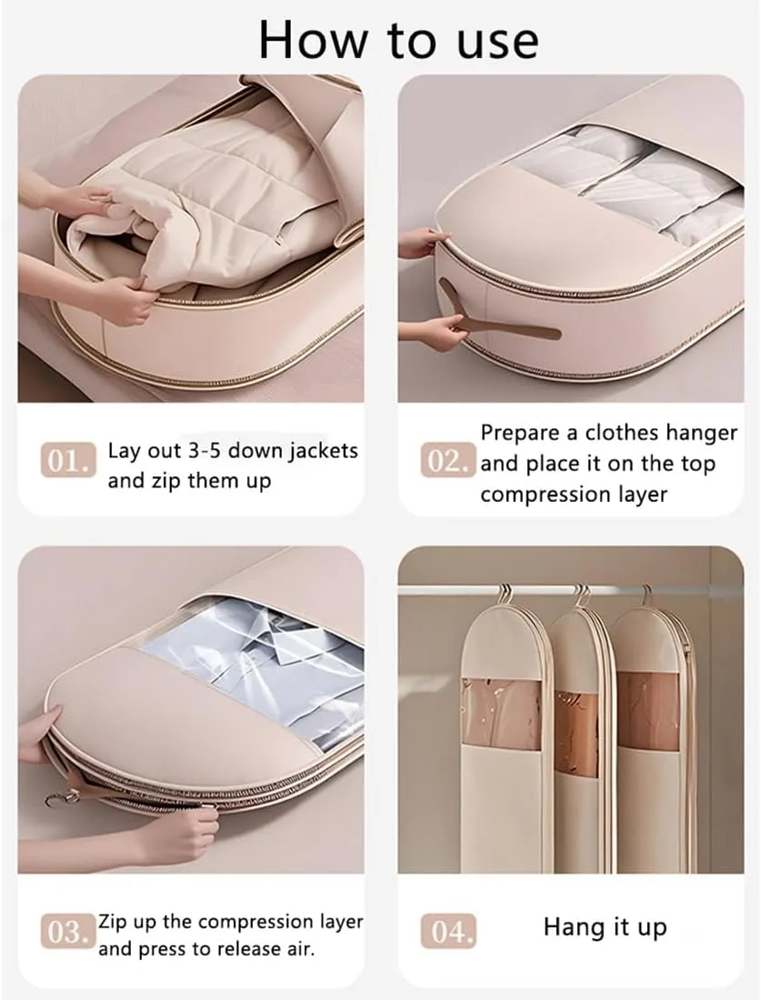 Space Saving Hanging Garment Bag with Self Compression Zipper, 2025 New Ultra Space Saving Self Compression Organizer (Pink, L)