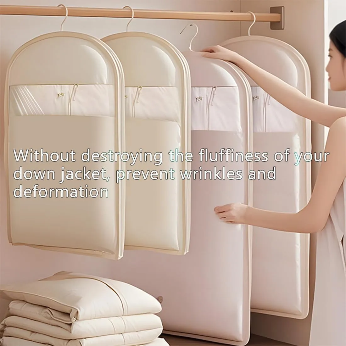 Space Saving Hanging Garment Bag with Self Compression Zipper, 2025 New Ultra Space Saving Self Compression Organizer (Pink, L)