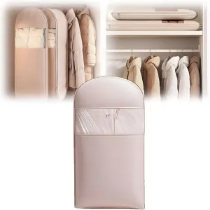 Space Saving Hanging Garment Bag With Self Compression Zipper, Dust Cover Clothes Bags For Down Coat (110CM Pink, 1)