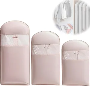 Space Saving Hanging Garment Bag with Self Compression Zipper, Dust Cover Clothes Bags for Down Coat, pace Saver Closet Organizers, for Closet Storage (Pink, M L XL)