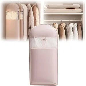 Space Saving Hanging Garment Bag with Self Compression Zipper, Space Saver Closet Organizers, Dust Cover Clothes Bags for Down Coat for Closet Storage, Winter Coat Storage (Pink,X-Large)