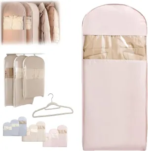 Space Saving Hanging Garment Bag with Self Compression Zipper, Space Saver Closet Organizers for Closet Storage, Dust Cover Clothes Bags for Down Coat (XL-Peach)