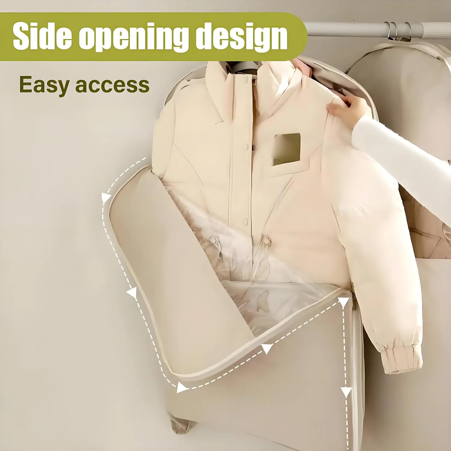 Space Saving Hanging Garment Bag with Self Compression Zipper, Space Saver Closet Organizers for Closet Storage, Dust Cover Clothes Bags for Down Coat (XL-Peach)