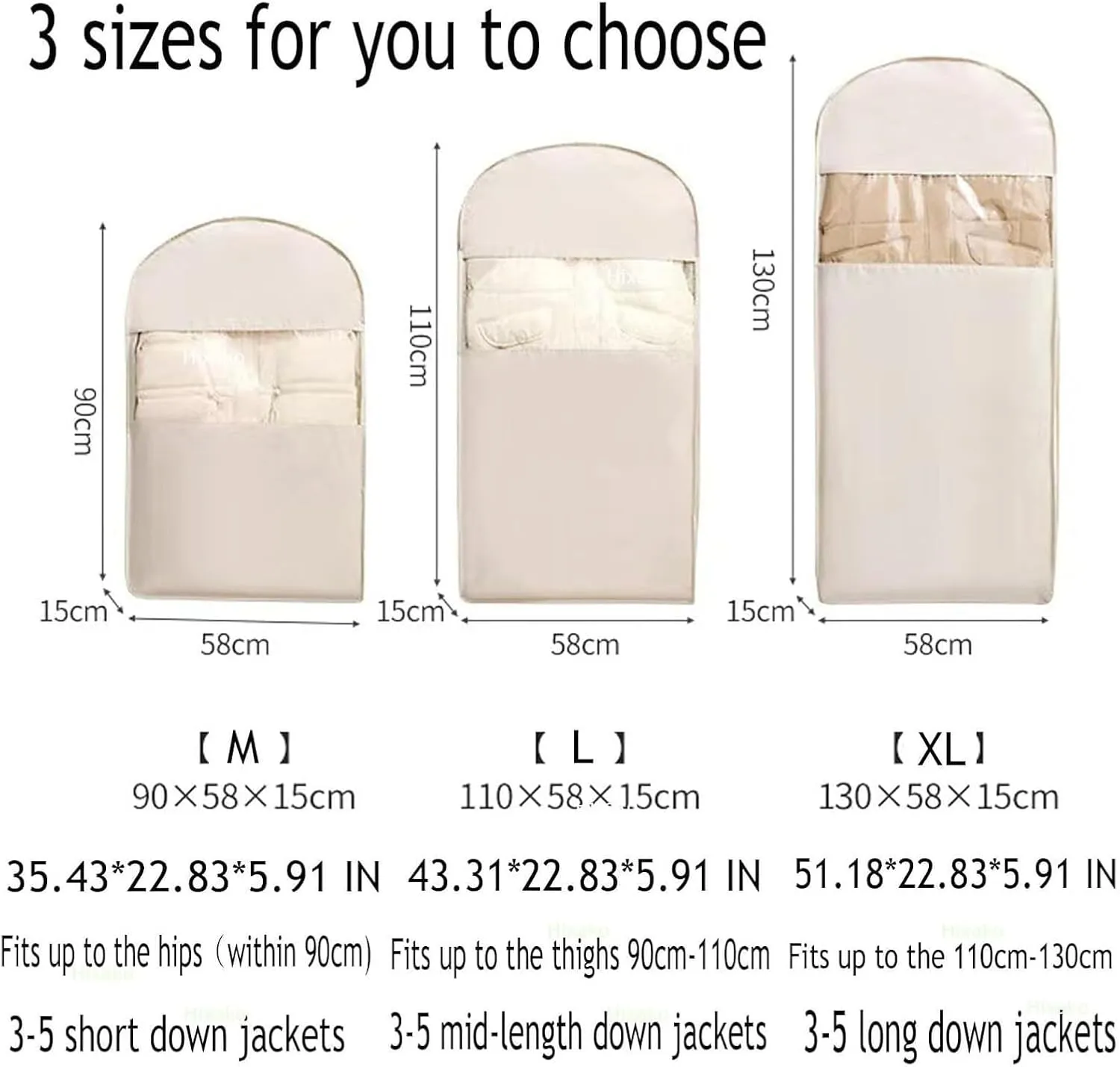 Space Saving Hanging Garment Bag with Self Compression Zipper,Dust Cover Clothes Bags for Down Coat,Space Saver Closet Organizers(Beige,X-Large)