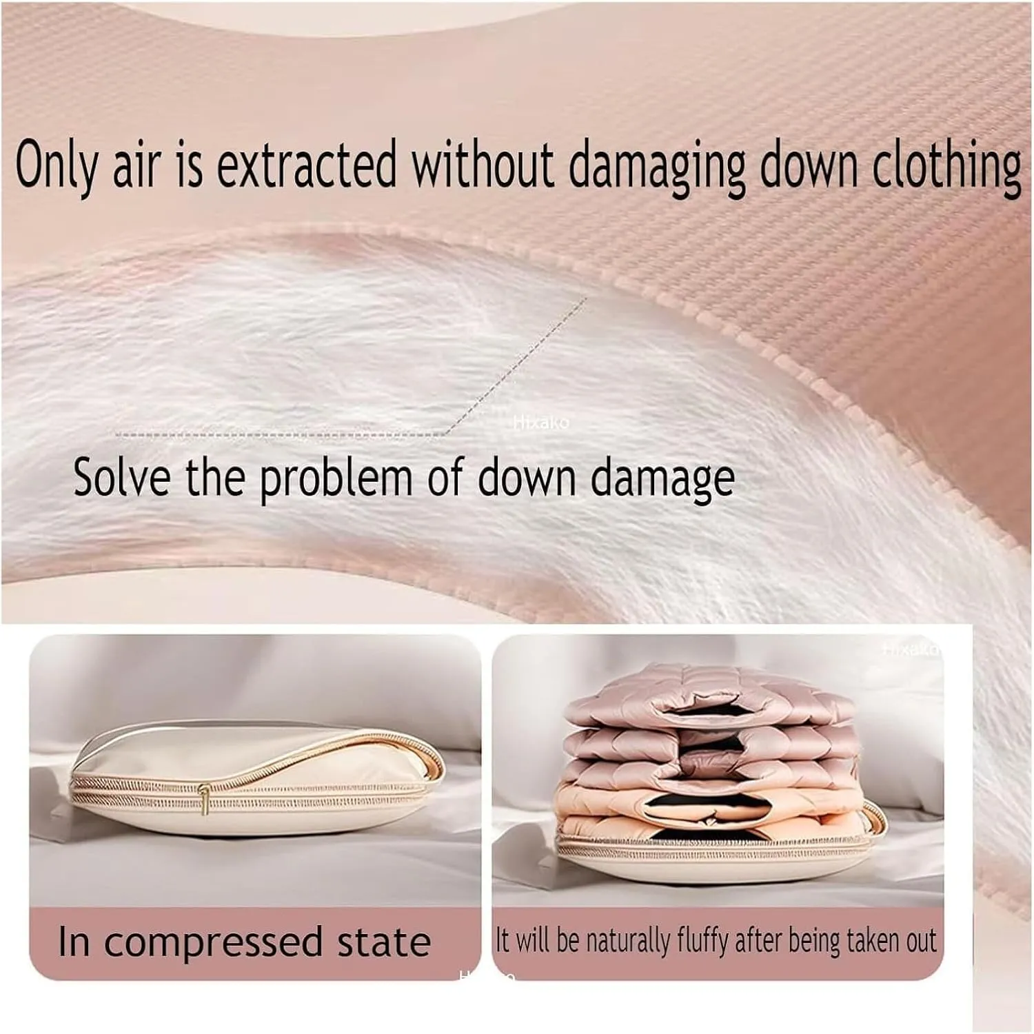 Space Saving Hanging Garment Bag with Self Compression Zipper,Dust Cover Clothes Bags for Down Coat,Space Saver Closet Organizers(Beige,X-Large)