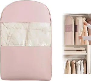 Space Saving Hanging Garment Bag with Self Compression Zipper,Dust Cover Clothes Bags for Down Coat,Space Saver Closet Organizers(Pink,X-Large)
