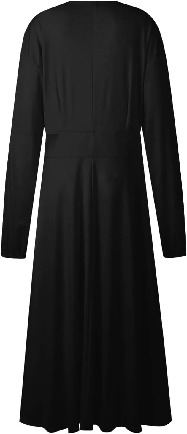 Spring Dresses for Women 2025,Women's 2025 Midi Dress Casual Long Sleeve V Neck Solid Color A Line Flowy Dresses