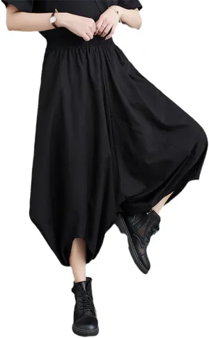 Spring Summer Streetwear Hip Hop Pants Women Loose Pockets Irregular Cross-Pants Calf-Length Harem Wide Leg