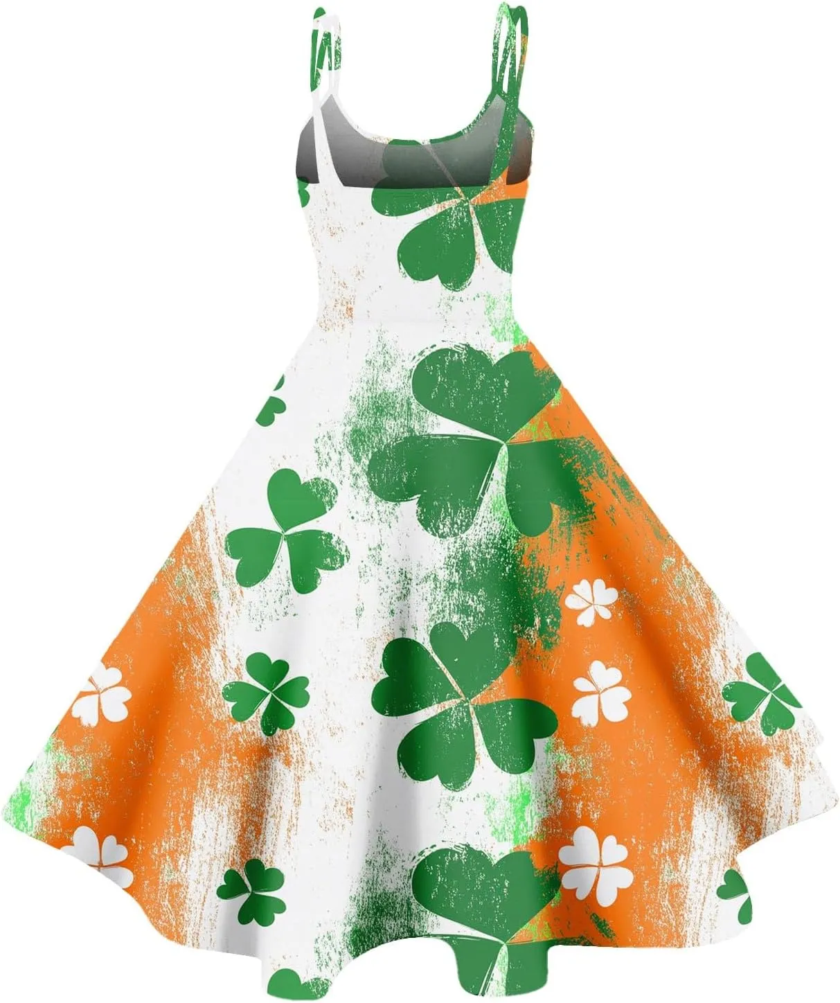 St Patricks Dresses for Women Party Sleeveless Vintage Off Shoulder Midi A-Line Shamrock Print Dresses