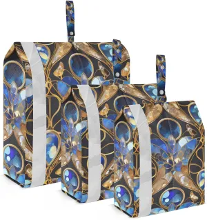 Stain Glasses Blue Boho Style 3 Set Packing Travel Bags Reusable Folding Closet Organizer Clothes Bags Travel Space Saver