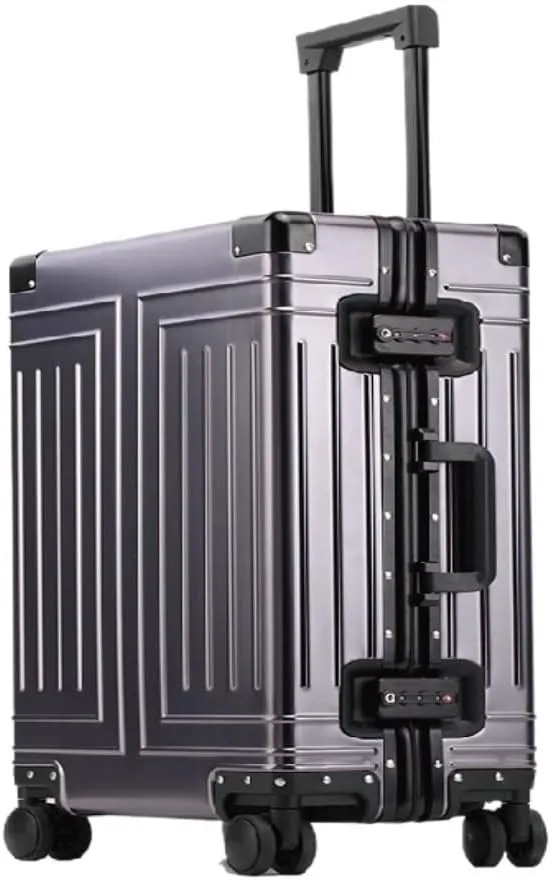Suitcase All-aluminum Magnesium Alloy Metal Case Trolley Case Hard Case Men's And Women's Luggage Check-in Case Luggage(Gray,26in)