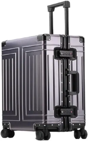 Suitcase All-aluminum Magnesium Alloy Metal Case Trolley Case Hard Case Men's And Women's Luggage Check-in Case Luggage(Gray,26in)