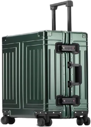 Suitcase All-aluminum Magnesium Alloy Metal Case Trolley Case Hard Case Men's And Women's Luggage Check-in Case Luggage(Green,26in)